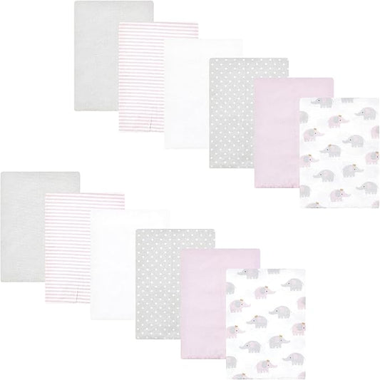 Hudson Baby Unisex Baby Cotton Flannel Burp Cloths Bundle, Lilac Elephants, One Size