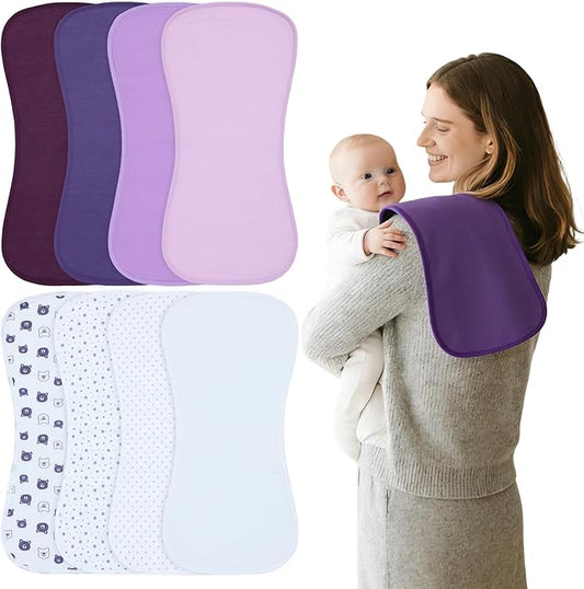 Waterproof Baby Burp Cloths 8-Pack - 4-Layer Super Absorbent Fabric, Extra Soft Plush Spit Up Rags for Newborns Infants, Unisex for Baby Boy Girl, Milk Spit Up Infant Towels