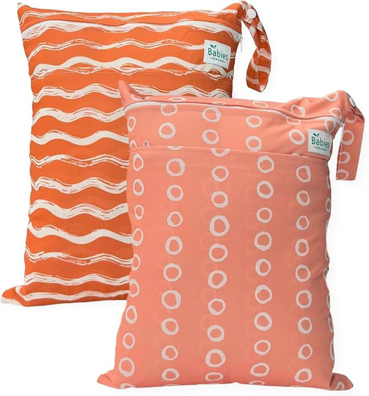 2-Pack Wet Bags – Waterproof Travel Bags for Cloth Diapers, Baby Essentials & Swimwear – Reusable Wet Dry Bag with Double Zipper & Handle for Diaper Bag & Beach Trips (Dotted Drift)