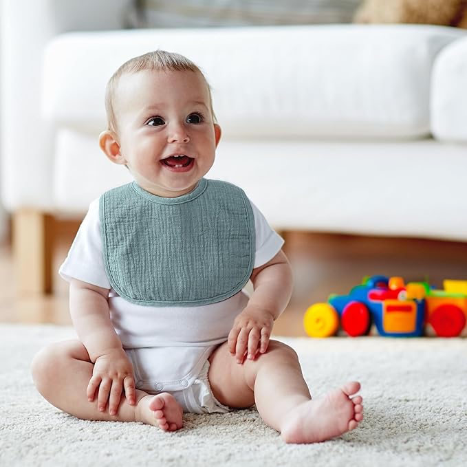 POIKSHARK 6-Pack Muslin Baby Bibs for Unisex Boys Girls, Cotton Baby Drool Bibs, Drooling and Teething Bibs for Infant