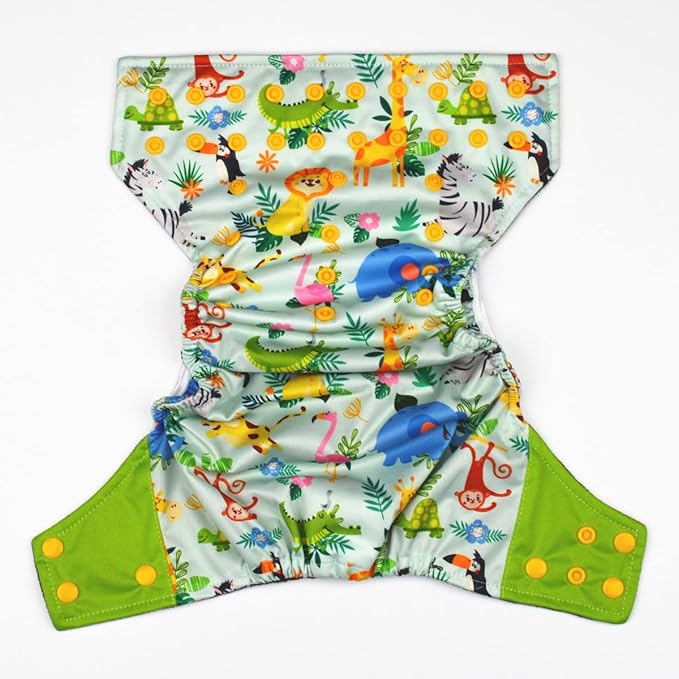 Baby Pocket Cloth Diaper Nappy Double Gussets Reusable Washable 8lbs-36lbs (Zoo Animals)