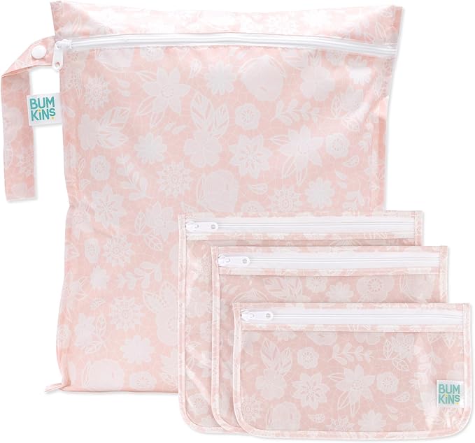 Bumkins Waterproof Wet Bag and Packing Pouches, Pink Lace