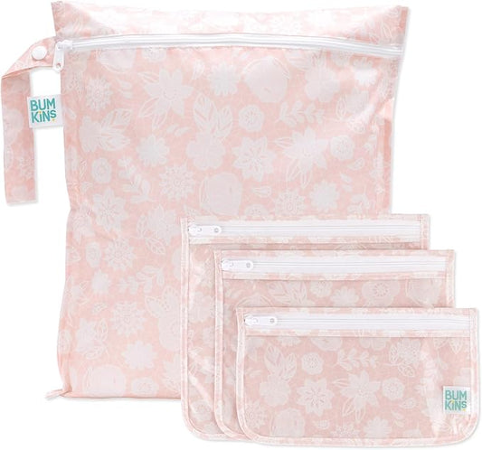 Bumkins Waterproof Wet Bag and Packing Pouches, Pink Lace