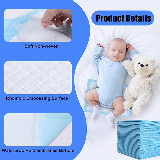 100 Pack Disposable Changing Pads,17 X 13 in Baby Disposable Underpads,Ultra Absorbent Disposable ,Waterproof Diaper Changing Pad,Leakproof Breathable Underpads Bed Table Protector Mat