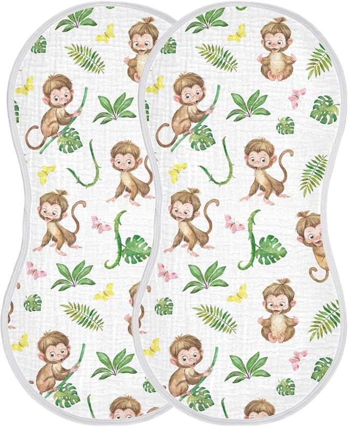 vvfelixl Baby Burp Cloths Monkey Baby Baby Newborn Cotton Burping Cloths Set Baby Washcloths 4 Pack White