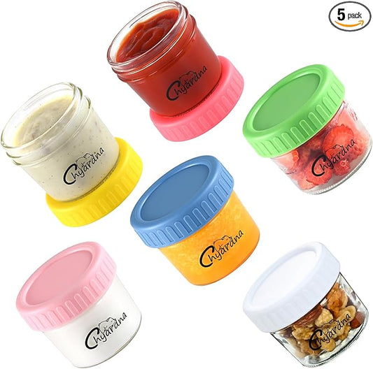 6 Pack Glass Baby Food Storage Containers, 4 oz Leakproof Baby Food Jars with Lids,Freezer & Microwave Safe, BPA Free
