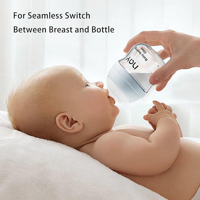 yanyoyo Natural Glass Baby Bottle Wide Neck, Newborn Anti-Colic Baby Bottle, Clear, 3oz(Pack of 2), Includes 2Pcs Slow Flow Nipple(SS), 0 Months+