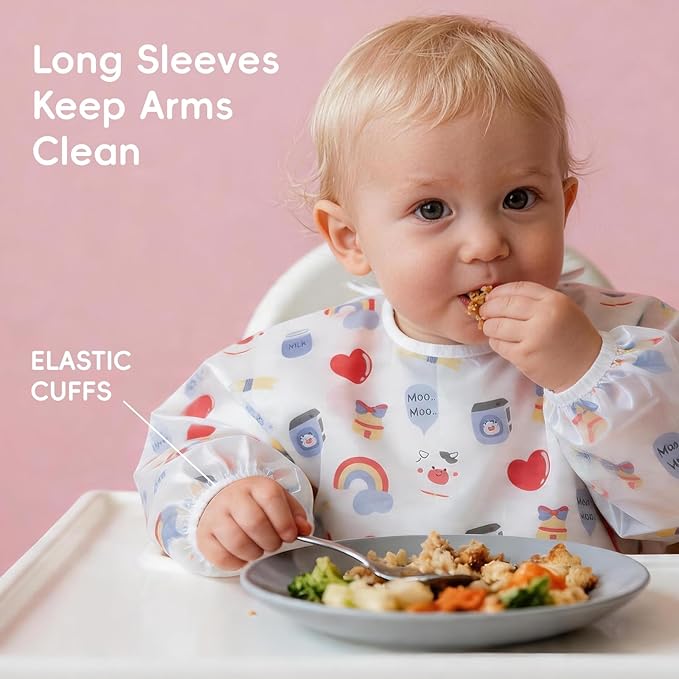 KIIS Disposable Baby Bibs, Waterproof Smock Bibs, Full Coverage for Toddlers & Kids, Mess-Free Feeding for Travel & Daycare
