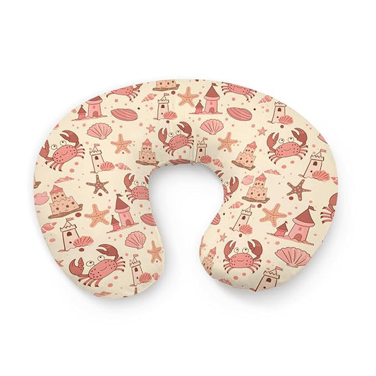 Cartoon Ocean Beach Crab Starfish Seashells Sandcastle Pattern Nursing Pillow Cover, Unisex Removable Breastfeeding Pillowcase Slipcover for Baby Girls Boys Newborns Toddlers, Cover Only