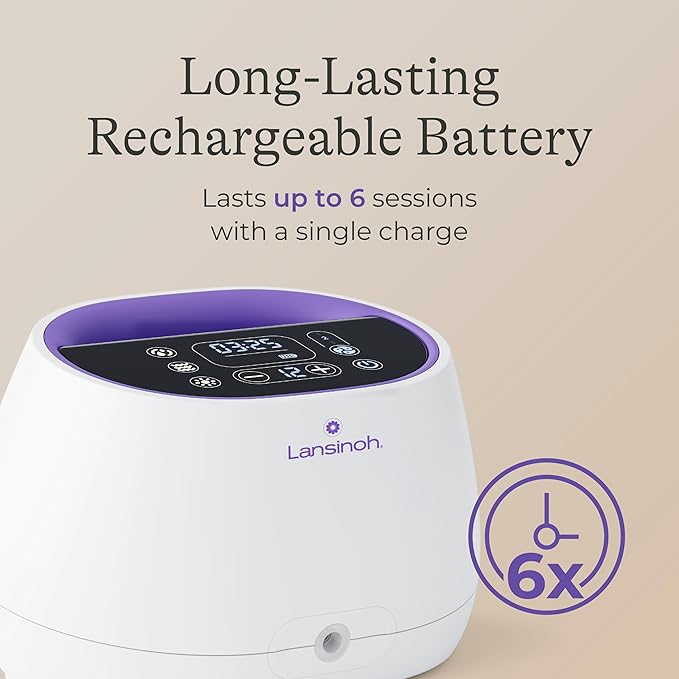 Lansinoh NaturalWave Double Electric Breast Pump White/Purple | Hospital-Grade Suction with 12 Levels, 5 Flange Sizes & Baby-Mimicking Motion | Breastfeeding Essentials for Pumping Moms