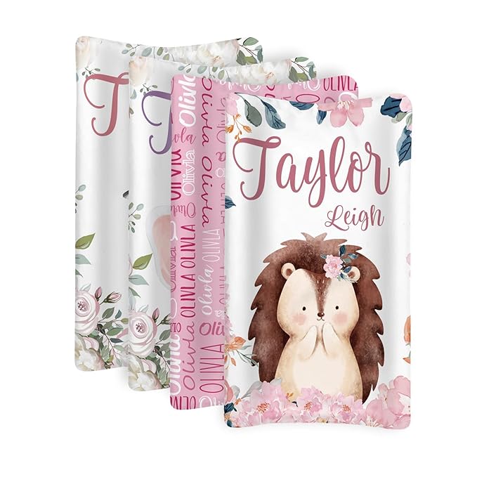 Custom Changing Pad Cover Set - Jersey Knit Comfy CozyUltra Soft Unisex Diaper Changing Table Covers with Personalized Name for Baby Boys Girls - Waterproof Ultra Soft 4 Pcs Set Style19