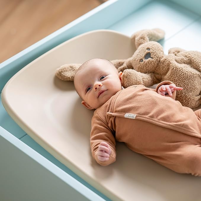Nattou Softy Changing Pad - Wipeable Baby Changing Mat- Durable, Water-Resistant, Cocoon Shape with Honeycomb Bottom Grips BPA-Free, Assimilates Room Temperature - Beige