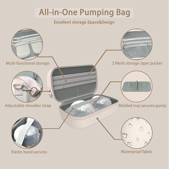 Wearable Breast Pumps Carrying Bag for Hands-Free Breast Pump, Hard Shell Case with Adjustable Crossbody Strap, On-the-Go Storage Pump Case for Momcozy/Willow/eufy/Nuliie/Lansinoh