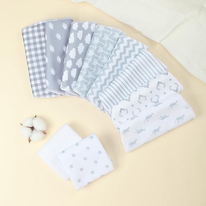 10-Pack Burp Cloths for Baby Boys and Girls - Organic Baby Burp Cloth,Baby Washcloths, Burp Rags, Large Neutral Burp Clothes for Newborn