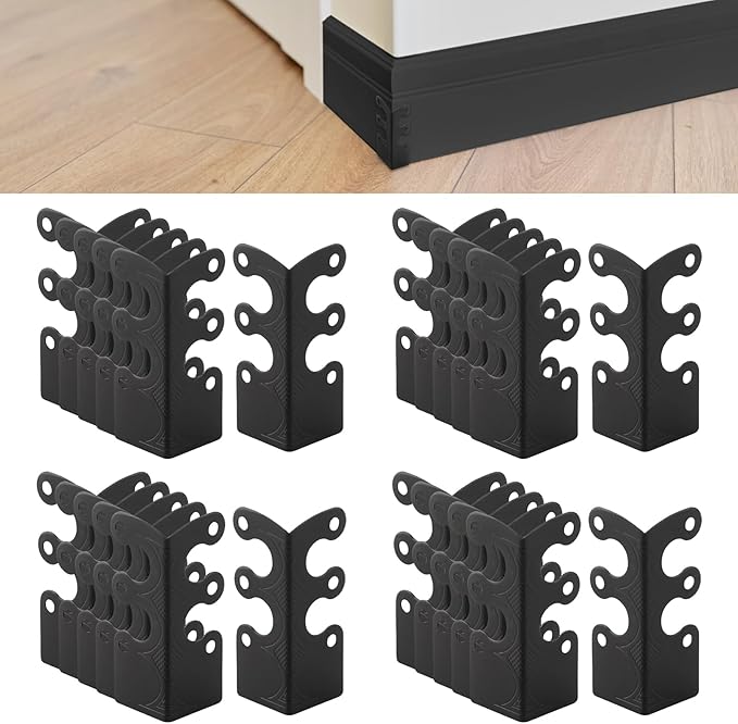 24Pcs Skiffers Baseboard Corner Protectors, Rustic Vintage Brass Metal Decorative Corner Protectors for Floor Skirting Board Furniture (Black*24)