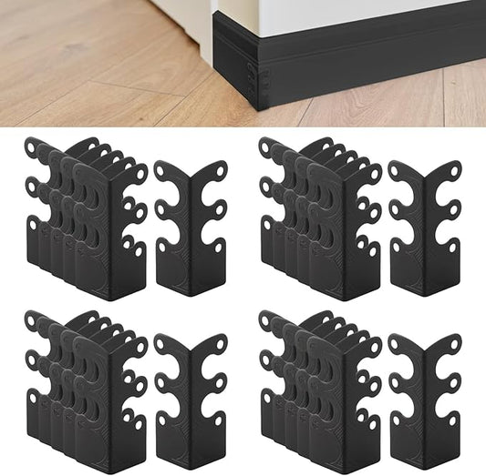 24Pcs Skiffers Baseboard Corner Protectors, Rustic Vintage Brass Metal Decorative Corner Protectors for Floor Skirting Board Furniture (Black*24)