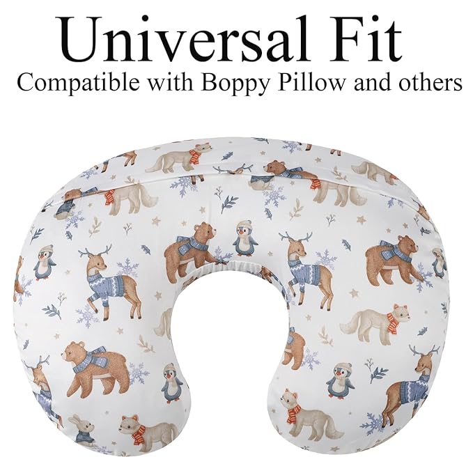 Nursing Pillow Cover Set 3 Pack Nursing Pillow Slipcovers for Moms Breastfeeding Moms, Ultra-Soft Stretchy Fit Standard Nursing Pillows Dark Blue/Brown/Bear Deer
