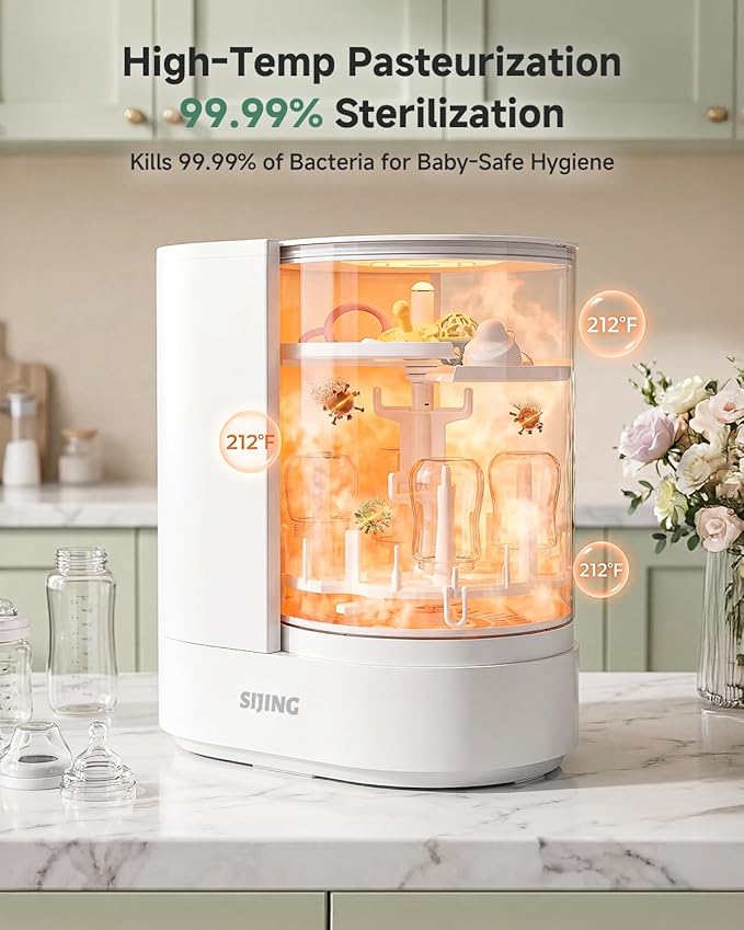SIJING Bottle Washer & Sterilizer Dryer, Glass Baby Bottle Washer, No Plastic Contact, Automatic Bottle Cleaner with 360° Spray, High-Temp Steam for Pump Parts