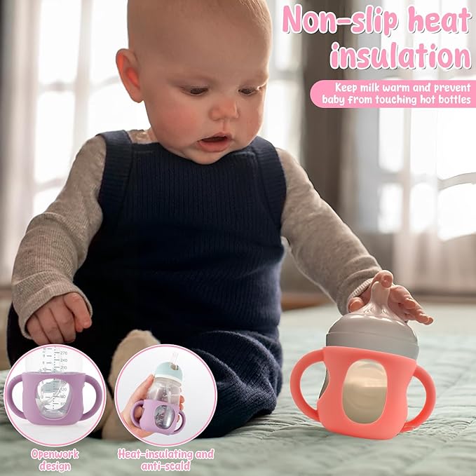 6Pcs Baby Bottle Handles, Drop Resistant Glass Baby Bottle Sleeves, Anti Slip and Heat Resistant Baby Bottles Silicone Sleeves for Avent 120ml