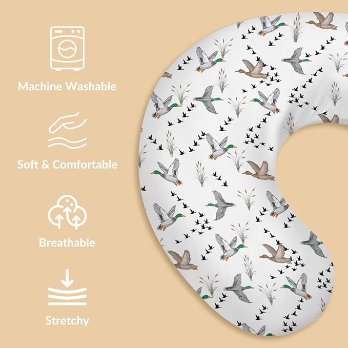 Watercolor Mallard Ducks Nursing Pillow Covers Vintage Duck Reeds Removable Covers for Breastfeeding Pillows Hunting Duck Season Soft Pillowcase for Boys Girls