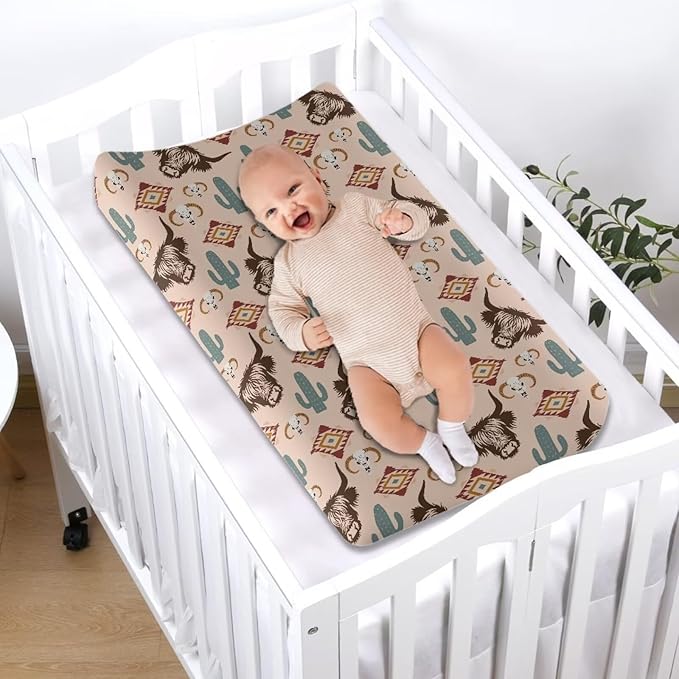 Highland Cow Baby Changing Pad Cover Cactus Diaper Changing Pad Cover 32''*16'' Baby Girl Nursery Decor Brown Soft Breathable Diaper Pad Cover