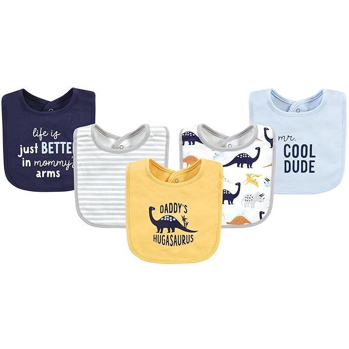 Hudson Baby Unisex Baby Cotton Bibs, Hugasaurus, One Size