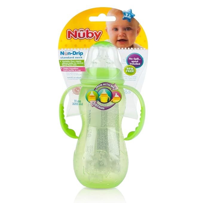 Nuby Non-Drip 3-Stage Grow Nurser, Colors May Vary, 11 Oz