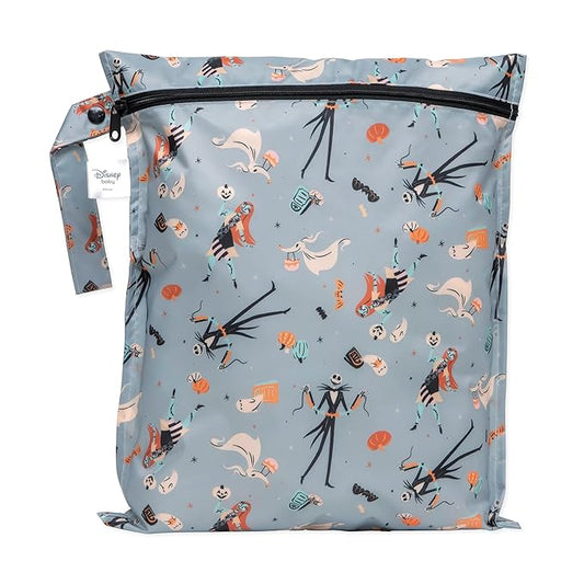 Bumkins Disney Waterproof Wet Bag for Baby, Travel, Swim Suit, Cloth Diapers, Pump Parts, Pool, Beach, Gym Clothes, Toiletry, Hook to Stroller, Daycare, Zip Reusable Wetdry, Nightmare Before Christmas