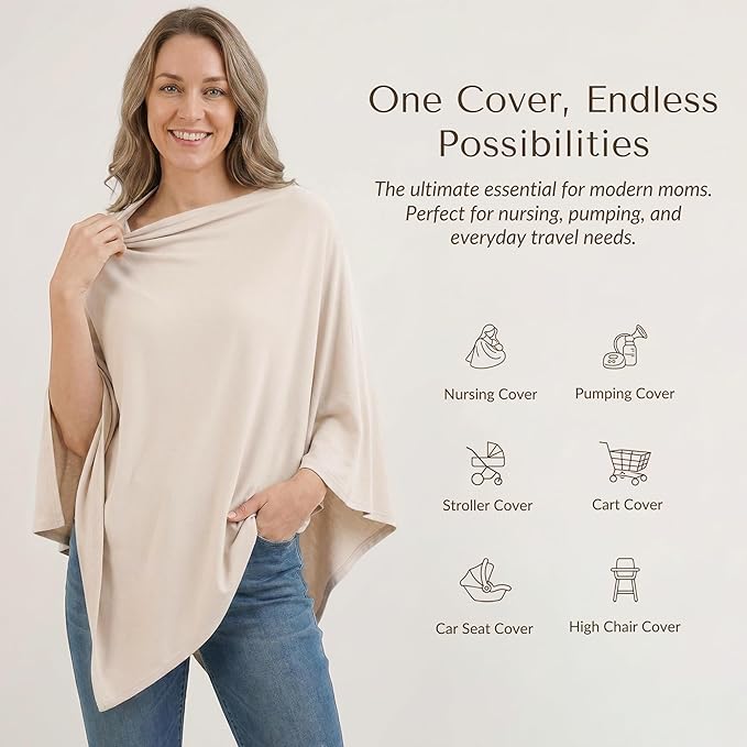 Konssy Nursing Cover for Breastfeeding, 360 Full Privacy Breathable Breastfeeding Cover, Multi-use Carseat Canopy (Blush Beige)