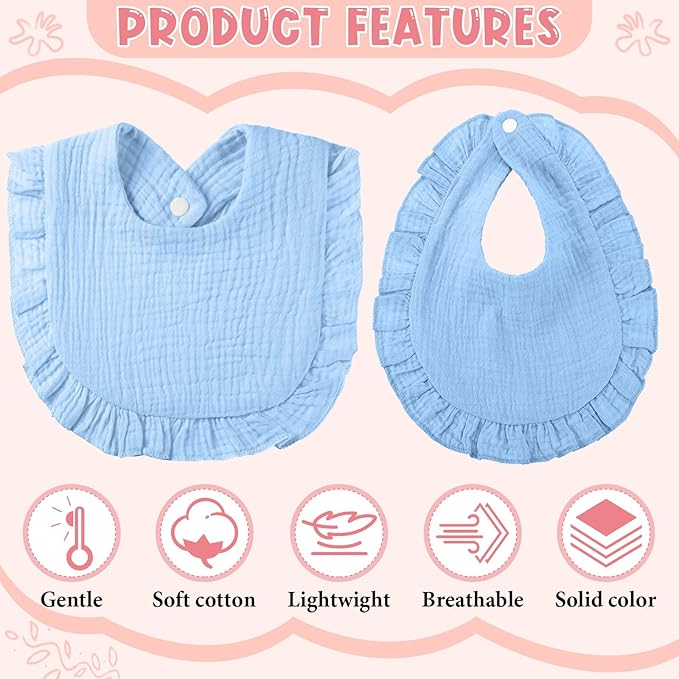 Kenning 18 Pcs Muslin Drool Baby Bibs Ruffle Absorbent Bib with Snap Button Boy Girl for Drooling Teething Infant Newborn
