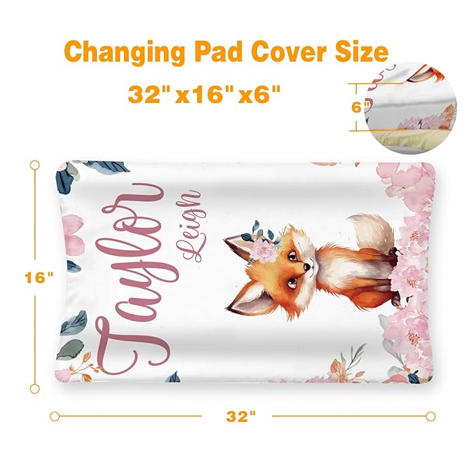 Custom Changing Pad Cover Set - Jersey Knit Comfy CozyUltra Soft Unisex Diaper Changing Table Covers with Personalized Name for Baby Boys Girls - Waterproof Ultra Soft 4 Pcs Set Style07