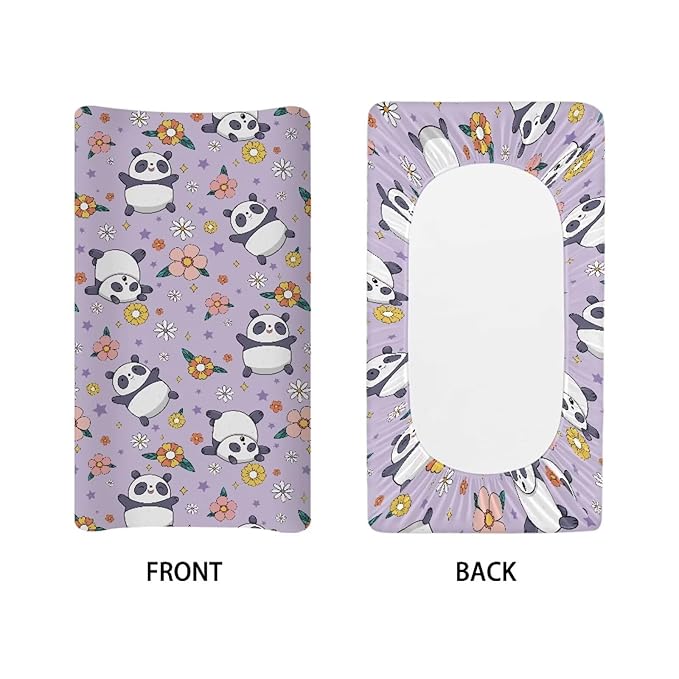 Panda Floral Changing Pad Covers Changing Table Cover for Baby Boys and Girls Soft Breathable Changing Pad Sheets Cover Soft Breathable Purple