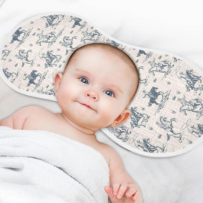 Cowboys Horse Western Baby Muslin Burp Cloths Set of 4 Vintage West Desert Muslin Washcloths American Wild Milk Spit Up Rags Soft Newborn Towel for Unisex Boys and Girls, 22 x 11 Inch