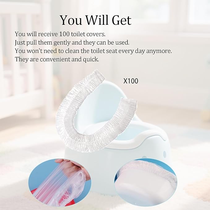 100Pcs Sturdy Disposable Potty Liners for Toddlers Convenient Potty Bags with Elastic Summer Potty Training Toilet Seat Covers for Toddlers Kids Baby(Clear)