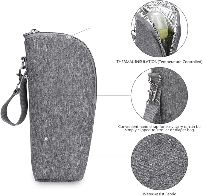 Kisangel Insulated Baby Bottle Bag Thermal Pouch Portable Milk Bottle Cooler with Handle and Zipper for Travel and Outdoor Use 8.66X3.14X2.75In
