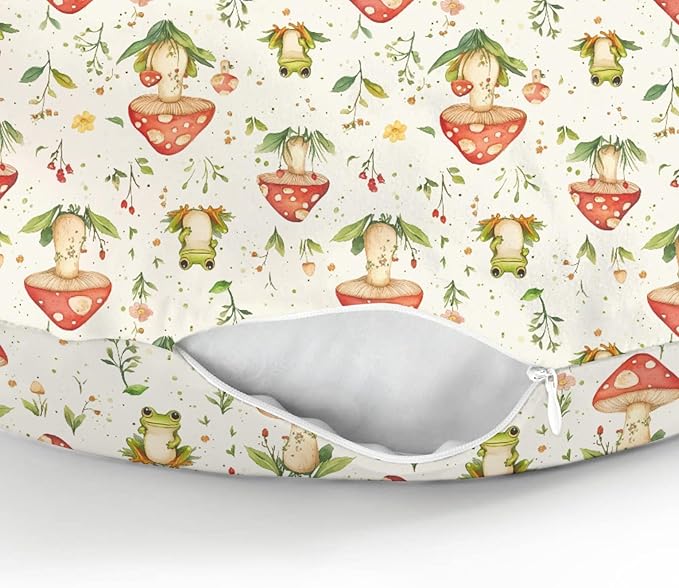 Green Frogs Mushroom Forest Baby Nursing Pillow Covers for Boy Girl Fairytale Frogs Nursing Slipcovers for Breastfeeding Pillows Animal Soft Stretchy Removable Cover for Newborn Infant