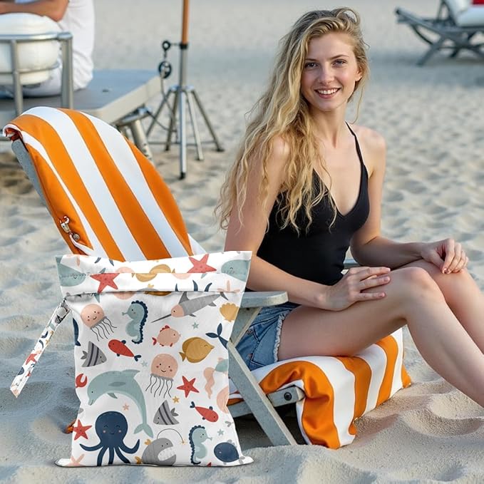 Fish Wet Dry Bags for Diaper Waterproof Swimsuit Washable Reusable Bag for Beach Diapers Dirty Yoga Gym Clothes Plant Gifts for Men Women Baby Friend