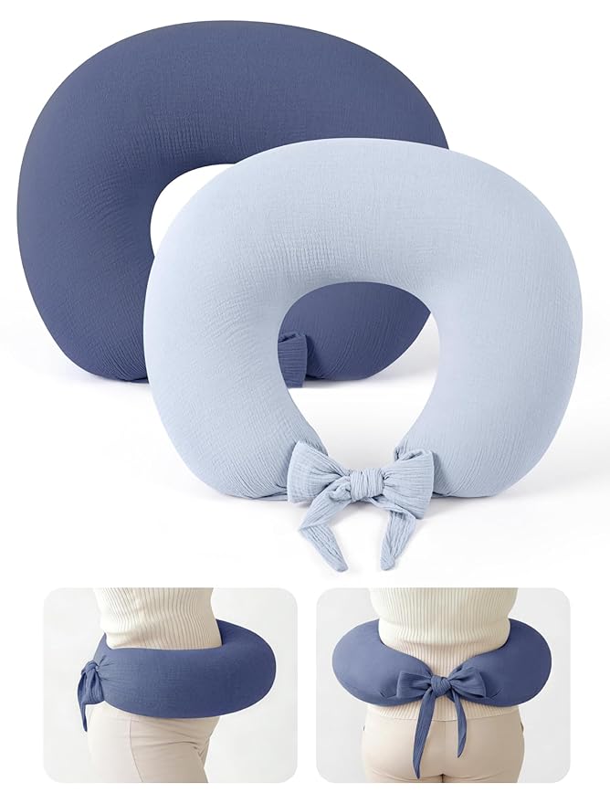 lulumoon Muslin Nursing Pillow Covers - 2-Pack Cotton Slipcovers for Breastfeeding Pillow - Extended Adjustable Strap for Secure Fit & Stable Support - Hidden Zipper Safety for Bottle-Feeding