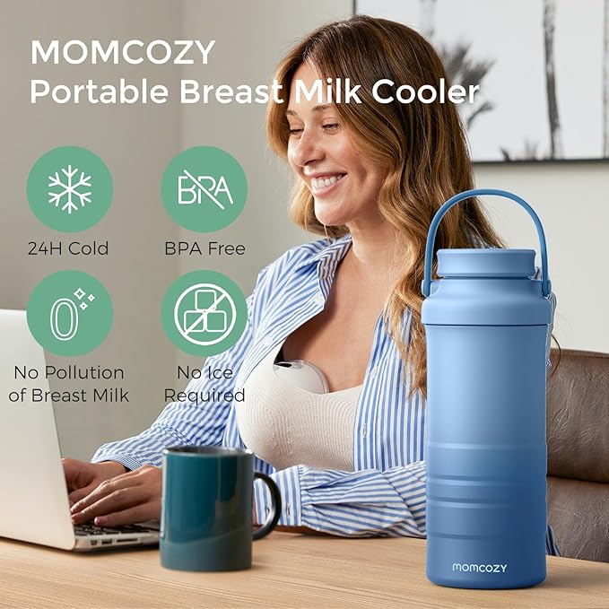 Momcozy 22oz Portable Breast Milk Cooler for Outdoor, Life Saver with 360° Total Cooling for 24 Hours, Larger Capacity Travel Breastmilk Chiller with 2pcs Baby Bottles for Breastmilk Storage