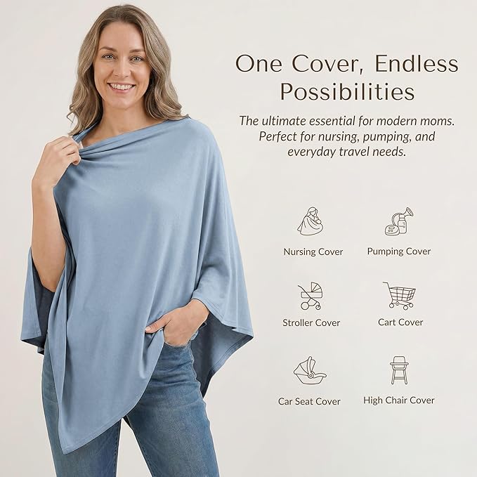 Konssy Nursing Cover for Breastfeeding, 360° Full Privacy Breathable Breastfeeding Cover, Multi-use Carseat Canopy(Blue)