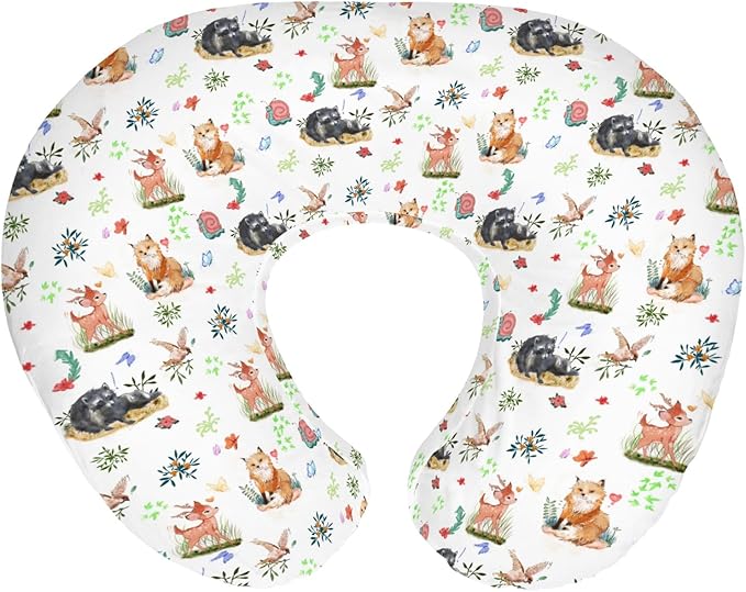 Spring Animals Baby Nursing Pillow Covers for Boy Girl Raccoon Deer Bird Snails Floral Leaves Nursery Pillowcase for Breastfeeding Pillows Animal Soft Stretchy Slipcover for Infant