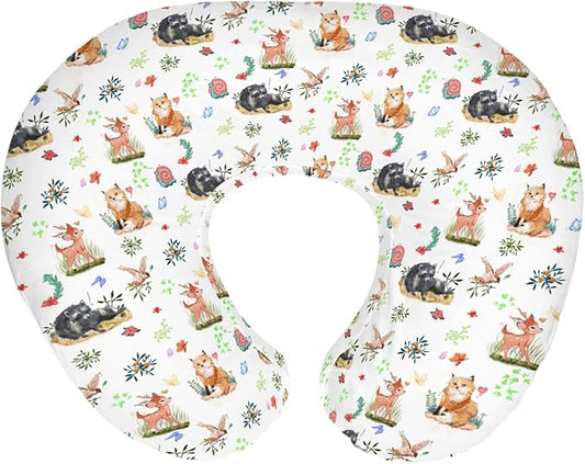 Spring Animals Baby Nursing Pillow Covers for Boy Girl Raccoon Deer Bird Snails Floral Leaves Nursery Pillowcase for Breastfeeding Pillows Animal Soft Stretchy Slipcover for Infant