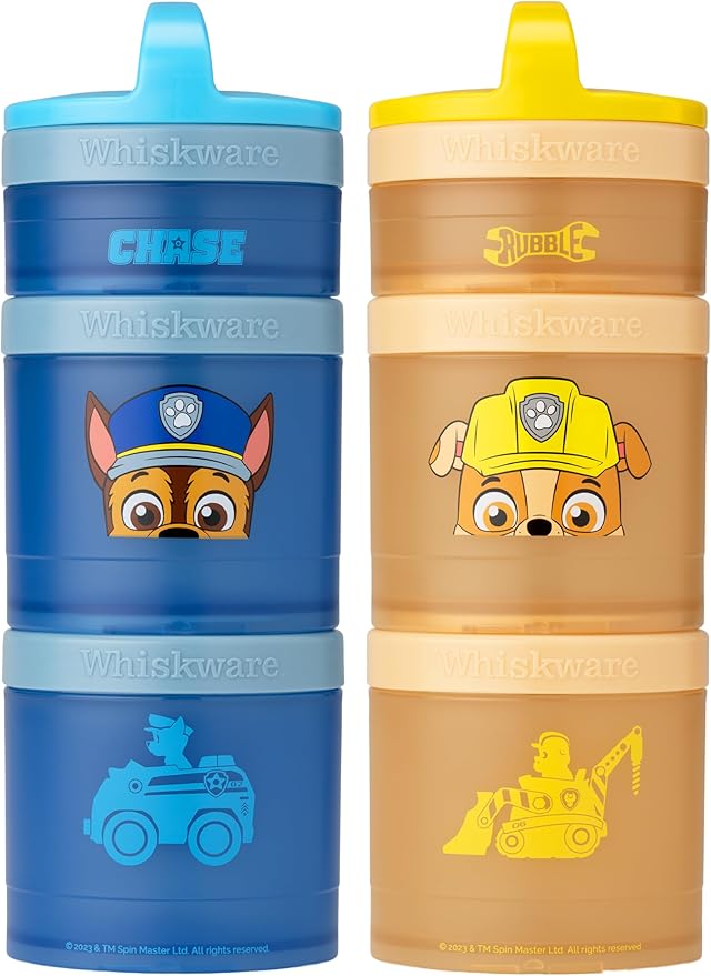 Whiskware Paw Patrol Stackable Snack Containers for Kids and Toddlers, 3 Stackable Snack Cups for School and Travel, Chase & Rubble (Pack of 2)