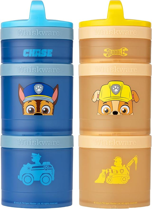 Whiskware Paw Patrol Stackable Snack Containers for Kids and Toddlers, 3 Stackable Snack Cups for School and Travel, Chase & Rubble (Pack of 2)