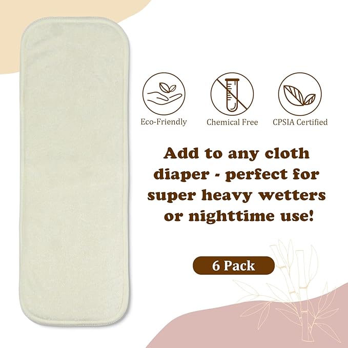 Mama Koala 6-Layer Natural Cotton Cloth Diaper Inserts, Adjustable and Reusable for Any Baby Cloth Diaper(6 Pack)