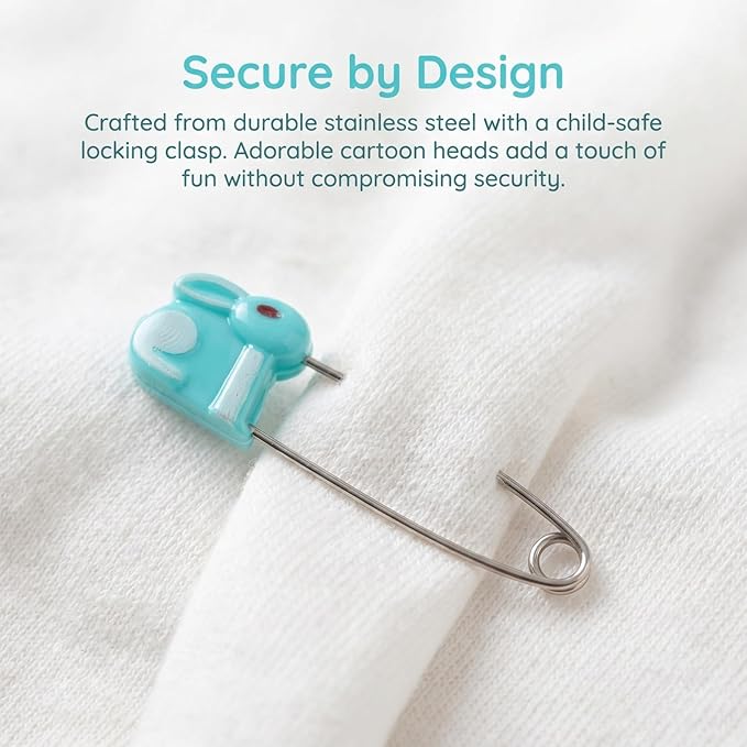 PATKAW Cartoon Baby Safety Diaper Pins with Locking Clasp Cute Brooch Pin for Cloth Diapers and Baby Clothes Fastening Small U-Shaped 2-Inch Pins 10-Pack