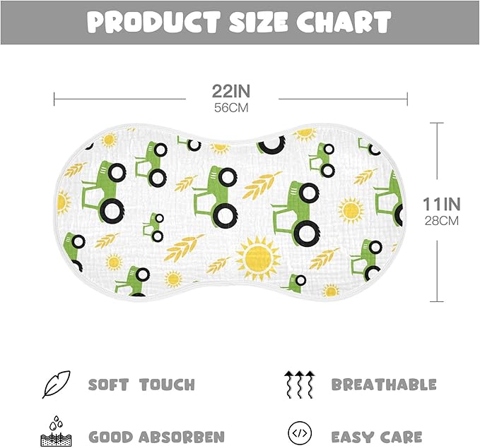 Tractor Farm Burp Cloths Baby Boys Girls Absorbent Soft Cotton Burping Cloths Rags 2 Pack