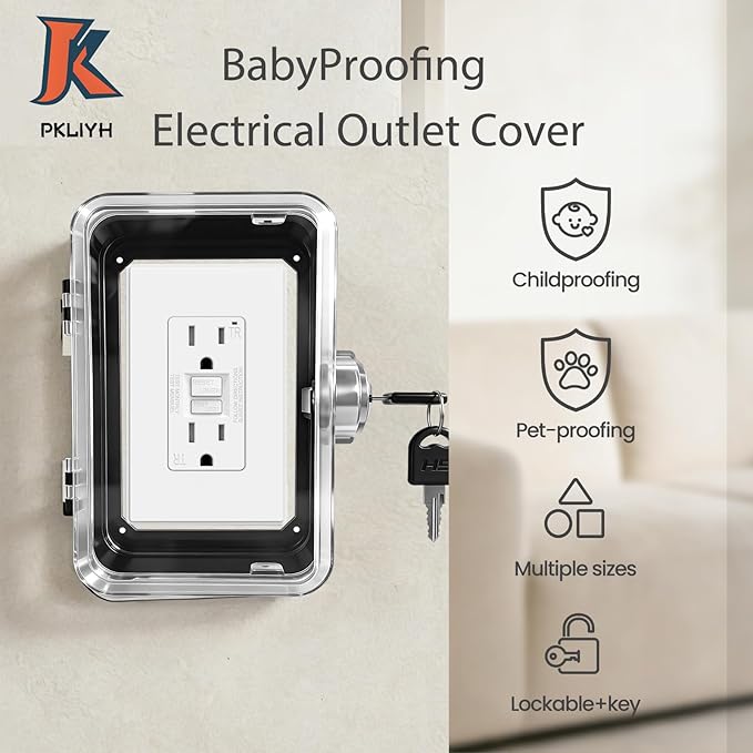 2 Pack Universal Baby Safety Electrical Outlet Cover Box Childproof Plug Cover - More Space for Large Plugs Easy to Install & Use Fit Socket Protector (2Pack, Black)