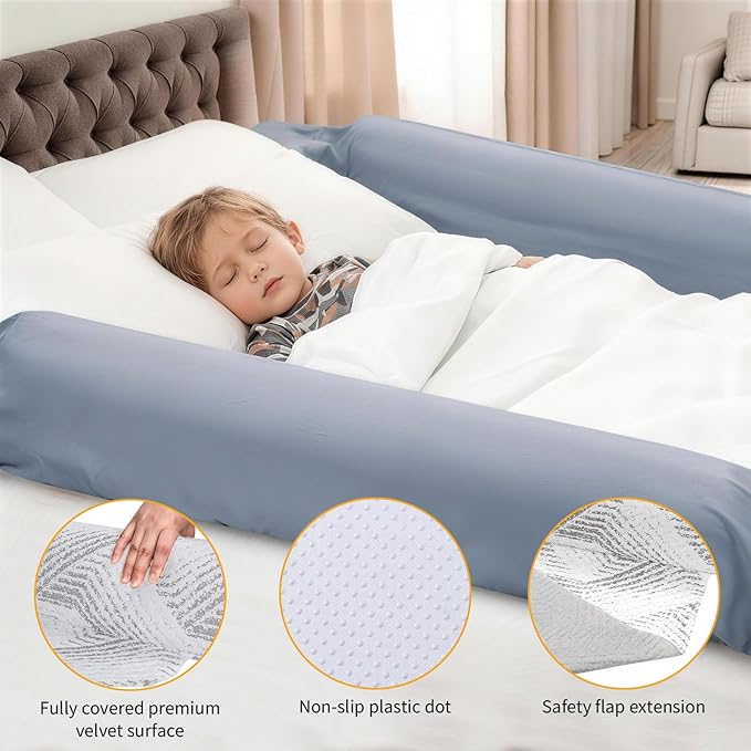 USHMA Travel Bed Rails for Toddlers | Inflatable Bed Rails with Safety Flaps | Portable Blow Up Bed Rail for Full, Queen, King Size Beds, Lightweight & Washable Cover - 1Pack