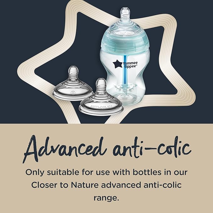 Tommee Tippee Advanced Anti-Colic Baby Bottle Nipples, Breast-Like, Soft Silicone, Fast Flow, 6 Months+, Pack of 6